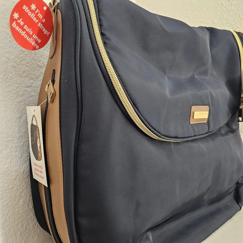 Skip Hop Navy Blue Zip Up Baby Diaper Bag With Stroller Straps NWT With Gold Zip